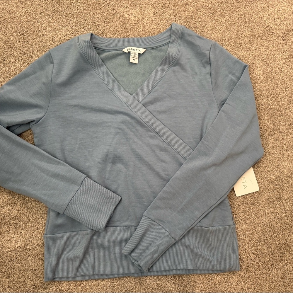 Athleta Blue V-Neck Wrap Sweater